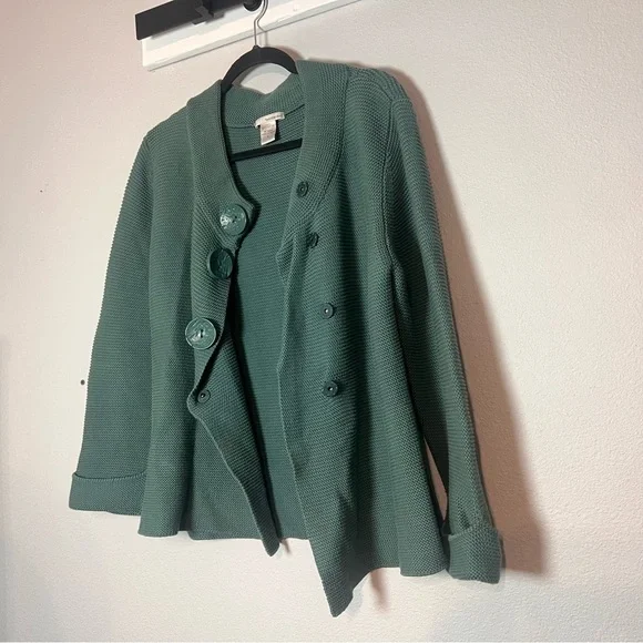 Knit Cardigan Green Snap Statement Large Button Front Size Large Cotton - Picture 6 of 10